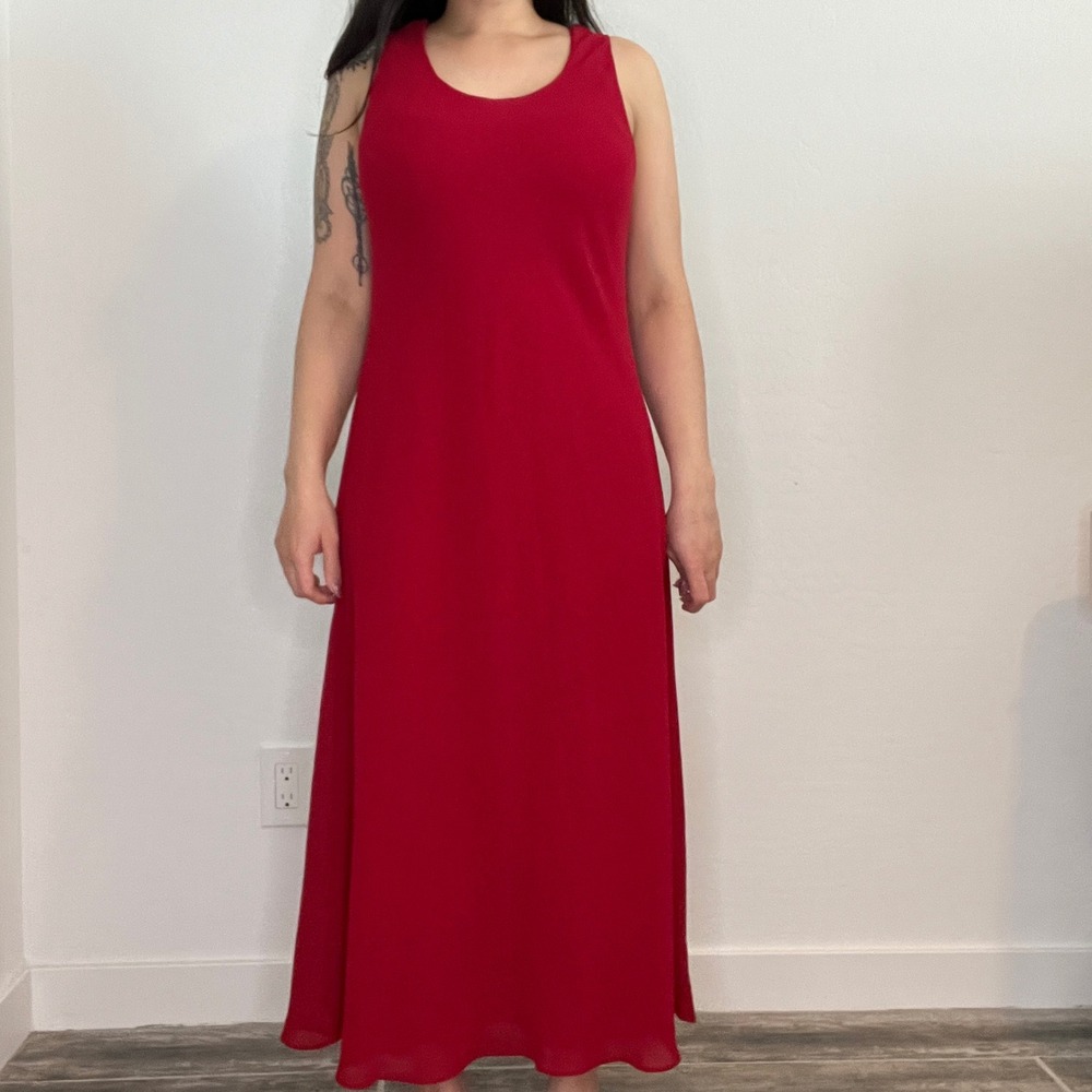 Studio I Petite‎ Red Sleeveless Scoop Neck Maxi Dress - Picture 3 of 11